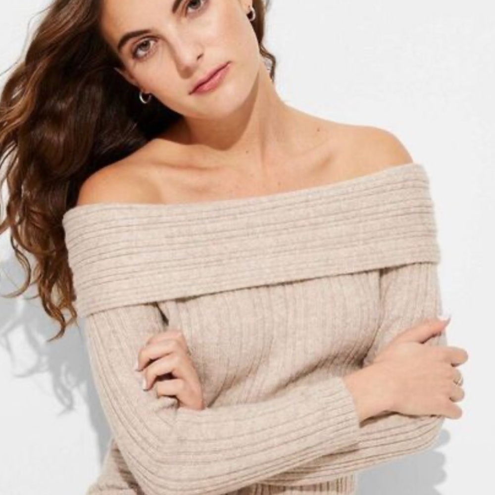 Wild Fable Beige Off-Shoulder Sweater